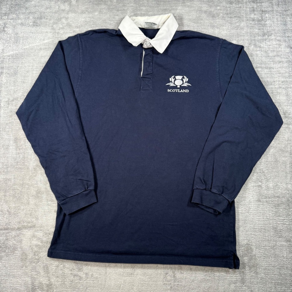 Scotland Rugby Shirt Mens Large Navy Blue Vintage Startword Long Sleeve Polo